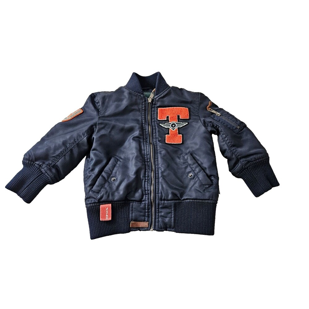 Top Gup Boys Bomber Long Sleeve Black Front Zip Jacket Size 2T